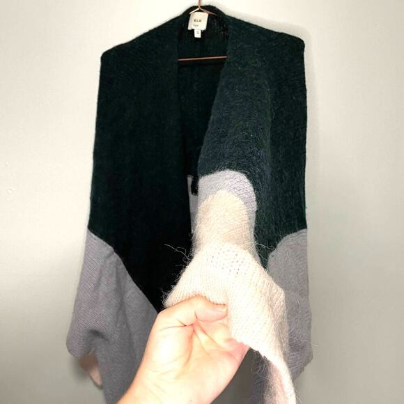 ELK Kulture Wrap Blockknit Poncho Green Light Blue Colorblock Wool Alpaca Blend - Picture 7 of 12